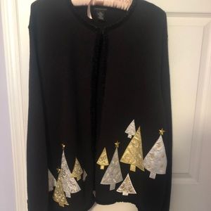 Vintage Christmas Sweater 2X Black, Silver, Gold
